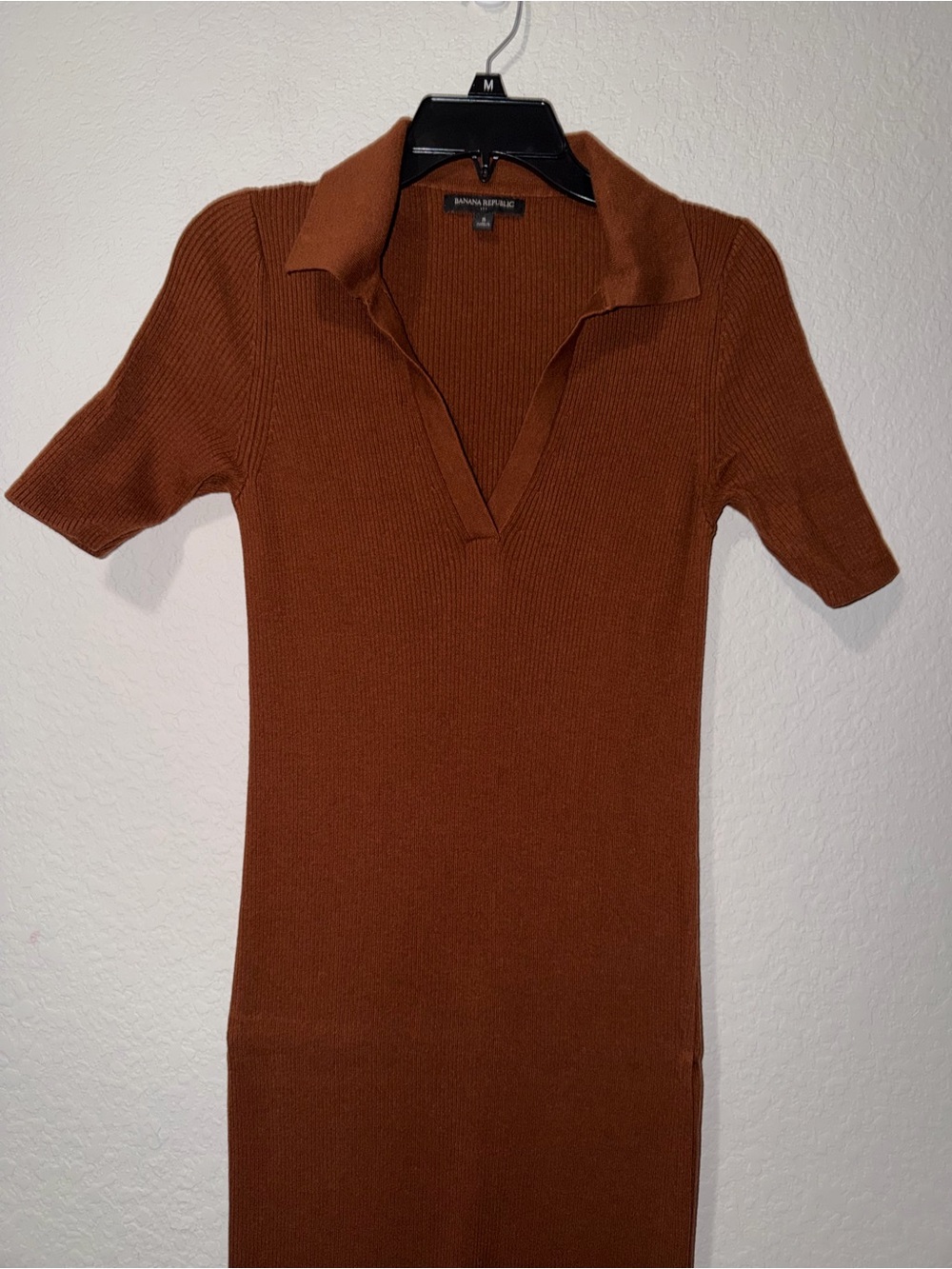 Banana Republic Ribbed Polo Midi Dress in Deep Rust Brown